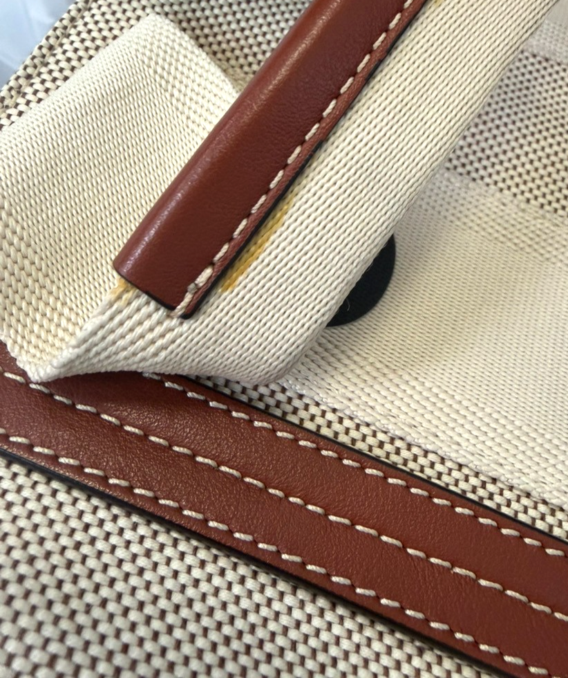 CHLOE Logo Woody Small Hand Tote Bag Canvas Leather Beige Brown Italy 77RQ021
