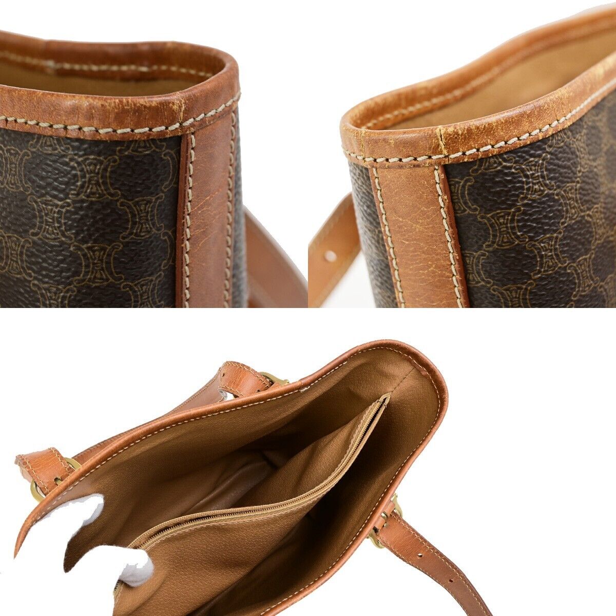 CELINE Logo Macadam Pattern Shoulder Tote Bag PVC Leather Brown Italy 61FB227