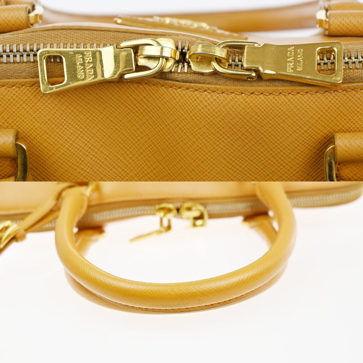 PRADA Logo Shoulder Hand Bag Saffiano Leather Yellow GHW Italy 76MA632