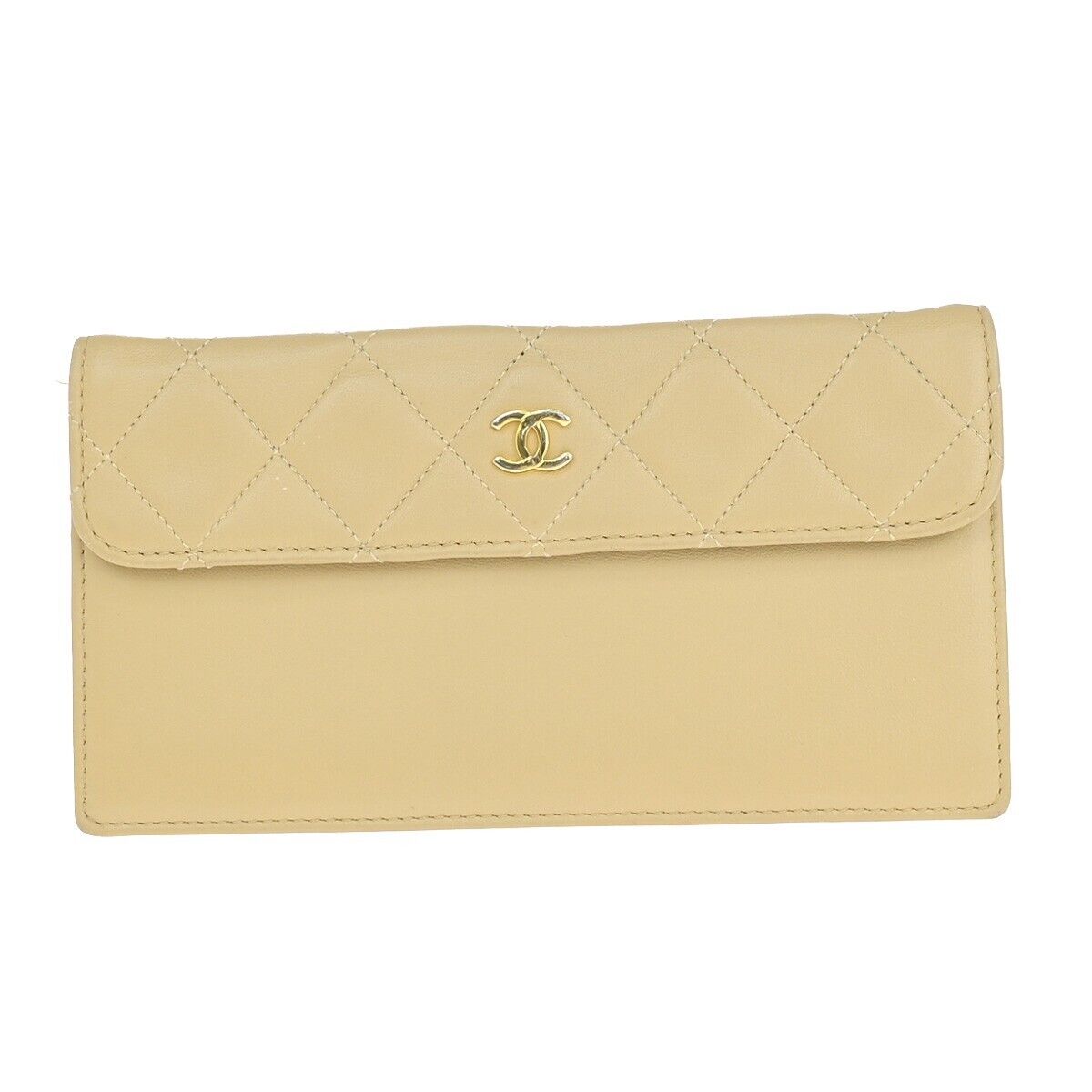 CHANEL CC Logo Matelasse Mini Pouch Wallet Coin Case Leather Beige Gold 66FA692