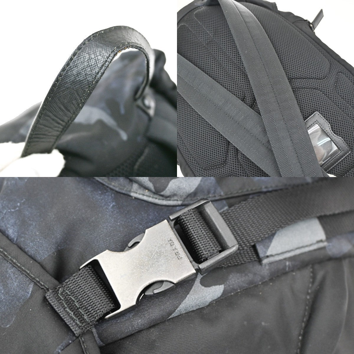 PRADA Logo Tessuto Camouflage Backpack Bag Nylon Leather Black SHW Italy 88KB710
