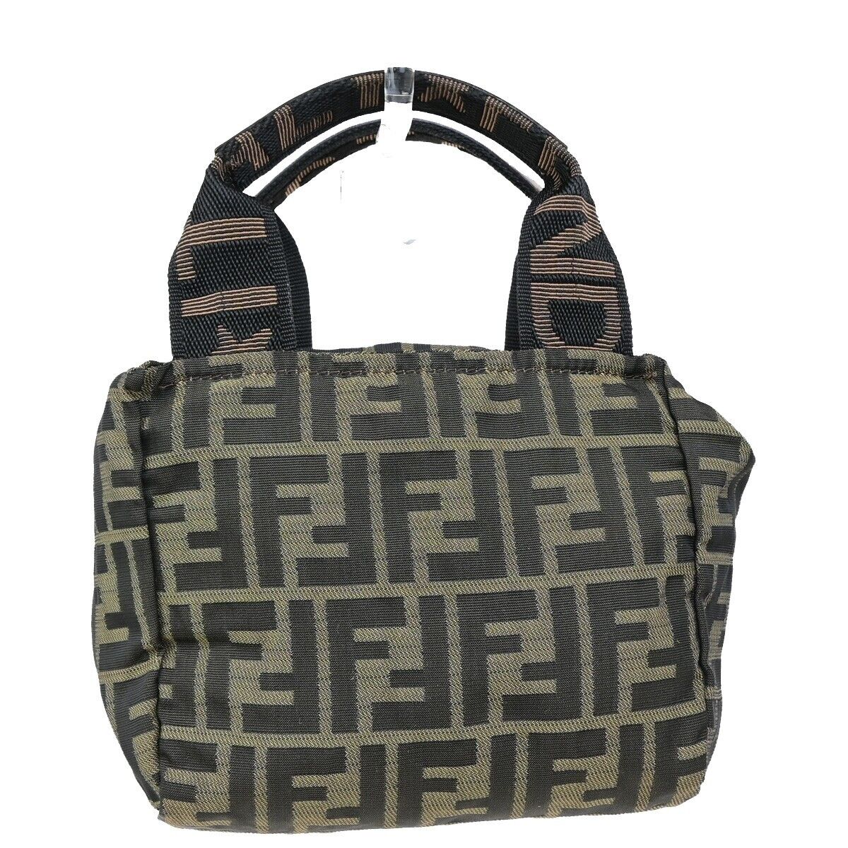 FENDI Logo Zucca Pattern Mini Hand Bag Canvas Leather Brown Italy 36FB183
