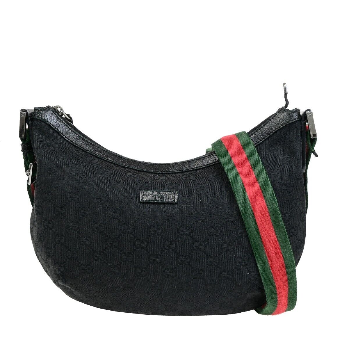 GUCCI Logo GG Pattern Sherry Shoulder Bag Canvas Leather Black Italy 76ED913