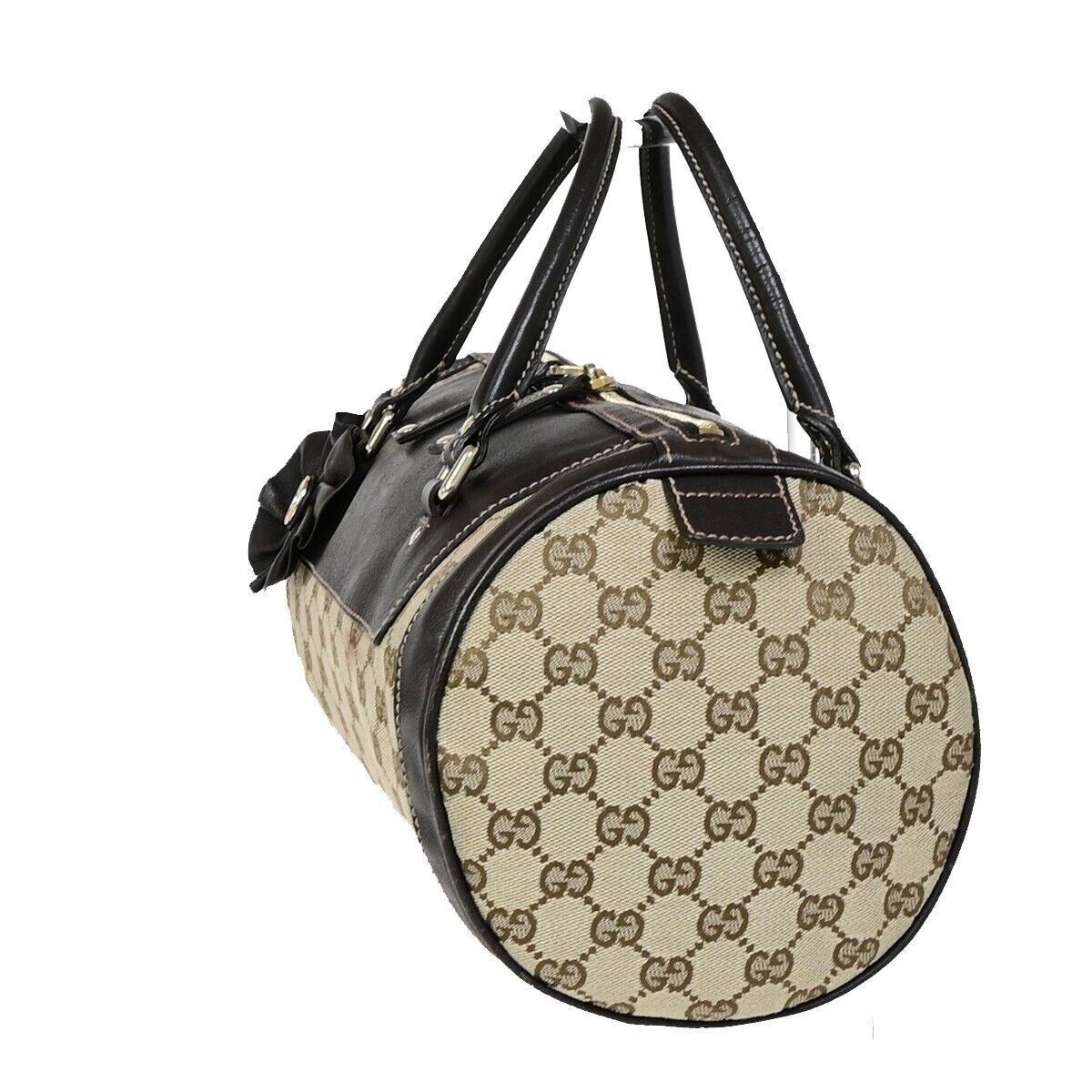 GUCCI Logo GG Pattern Trophy Hand Bag Canvas Leather Brown Italy 83FA749