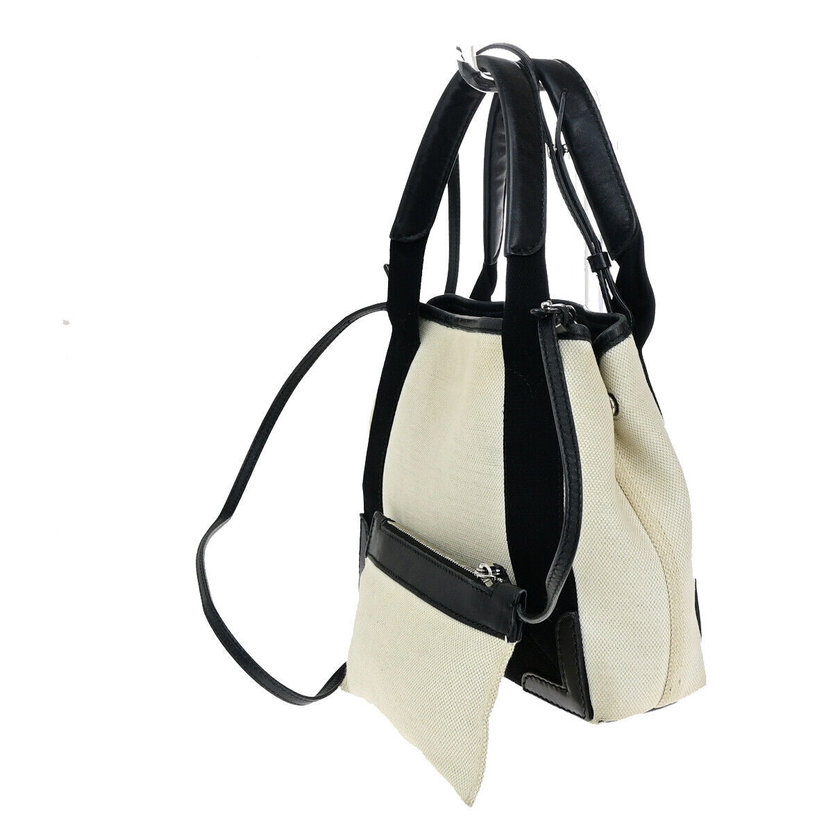 BALENCIAGA Navy Cabas XS 2Way Shoulder Hand Bag Canvas Leather Ivory BK 69YE661