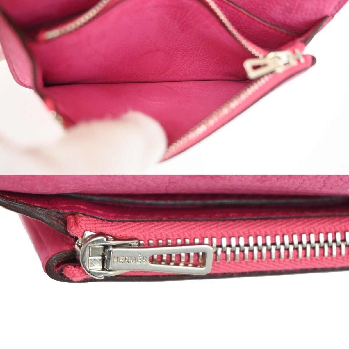 HERMES Dogon Long Bifold Wallet Eversoft Leather Pink France  square J 92TA690