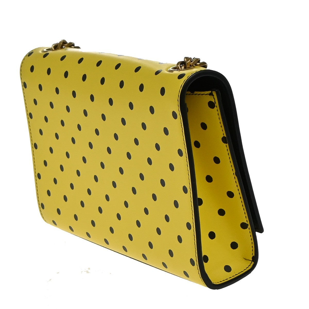 SAINT LAURENT YSL 2Way Dot Chain Shoulder Clutch Bag Yellow Black GHW 45RF959