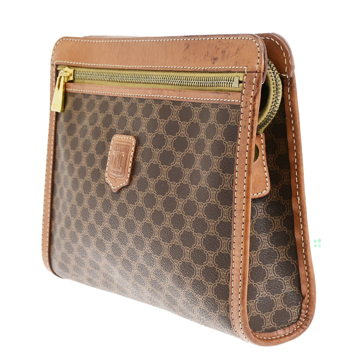 CELINE Logo Macadam Pattern Clutch Hand Bag PVC Leather Brown GHW Italy 02SJ190