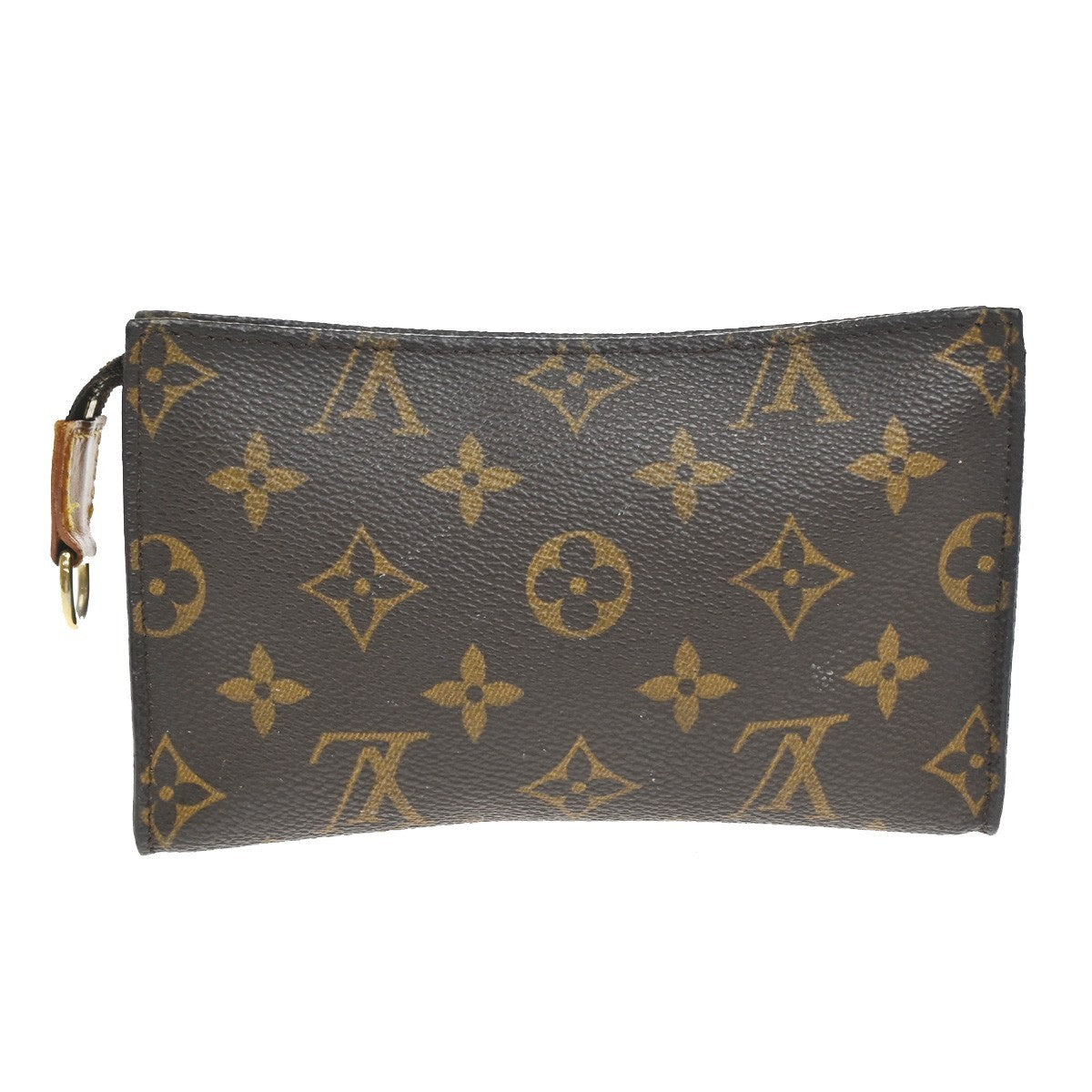 LOUIS VUITTON LV Logo Bucket PM Pouch Bag Monogram Leather Brown Gold 05KC984
