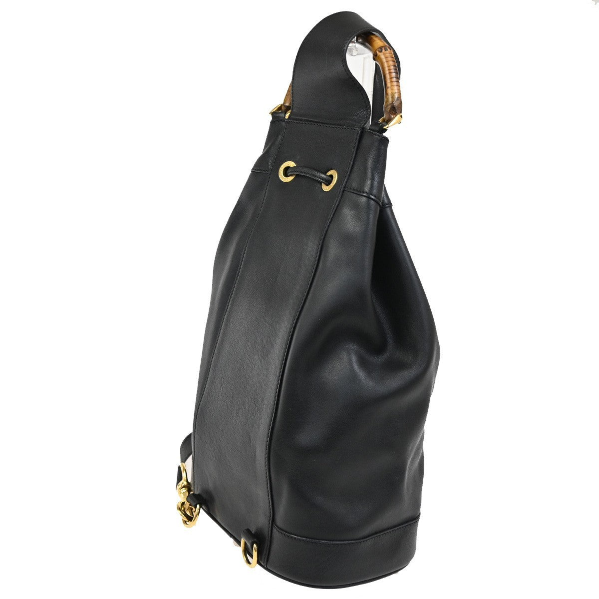 GUCCI Bamboo  Drawstring One Shoulder Back Pack Bag Leather BK GHW 88TA580
