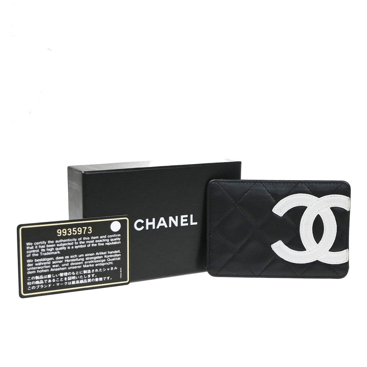 CHANEL CC Logo Cambon Card Case Wallet Leather Black White Italy 31CA987