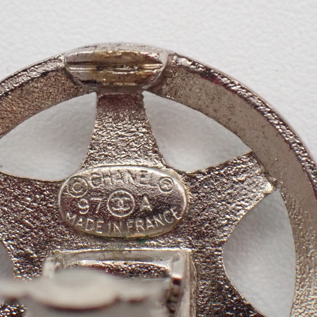 CHANEL Hexagram CC Logo Round Button Earrings 97A Clip-On Silver Vintage 31RL905