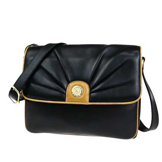 CELINE Logo Horse Carriage Shoulder Bag Leather Black GHW Italy 37YG546