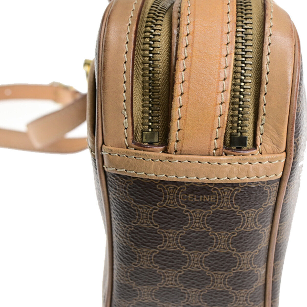CELINE Logo Macadam Pattern Shoulder Bag PVC Leather Brown GHW Italy 35YG591