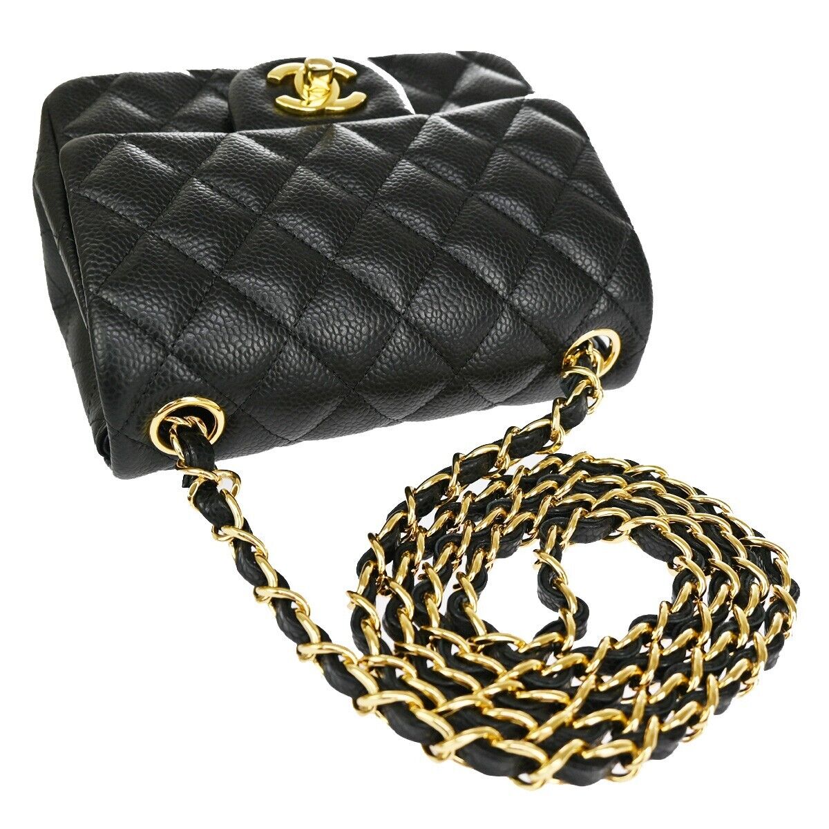 CHANEL CC Mini Matelasse Chain Shoulder Bag Caviar Skin Leather BK GHW 6083LC313