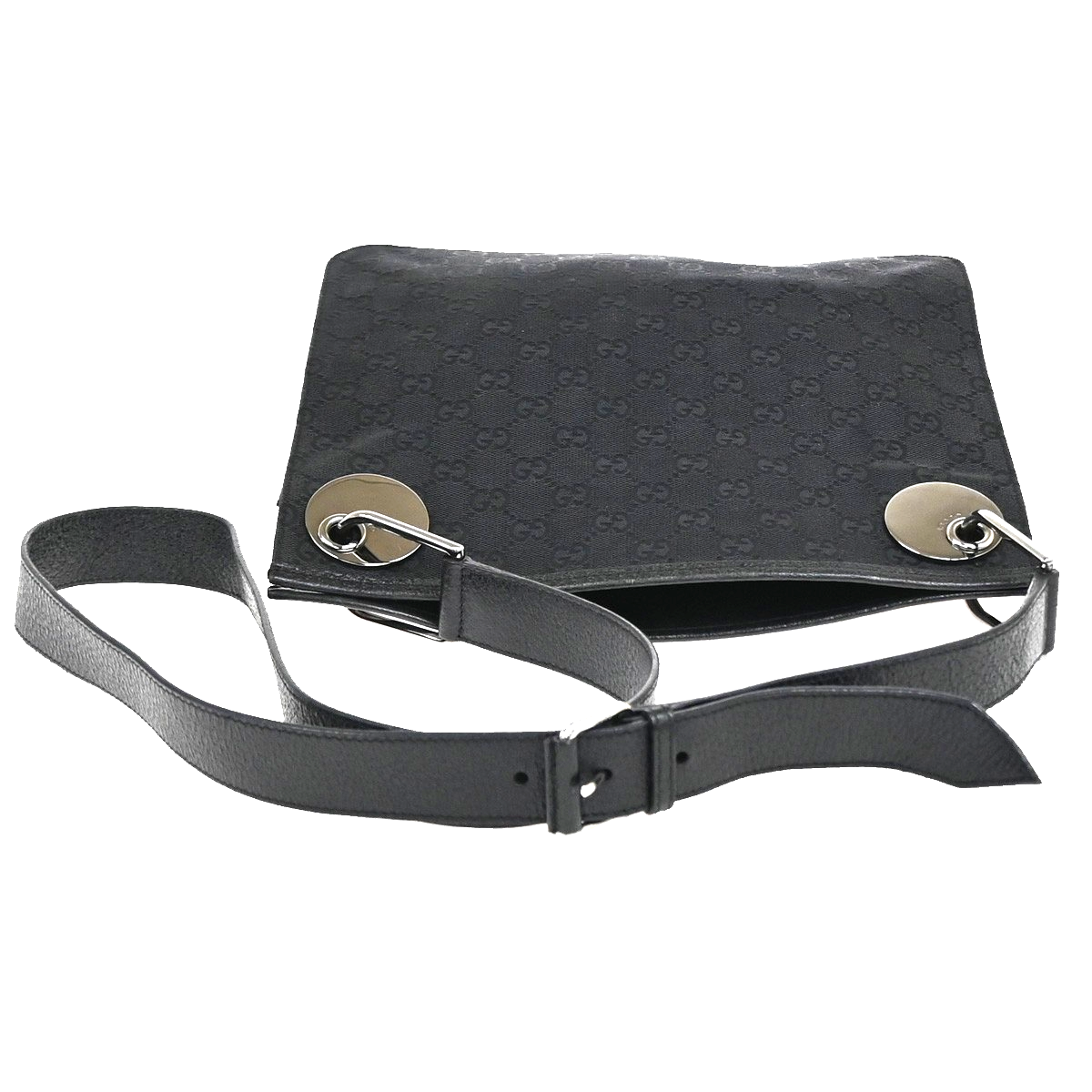GUCCI GG Pattern Crossbody Shoulder Bag Canvas Leather Black SHW Italy 87YJ080