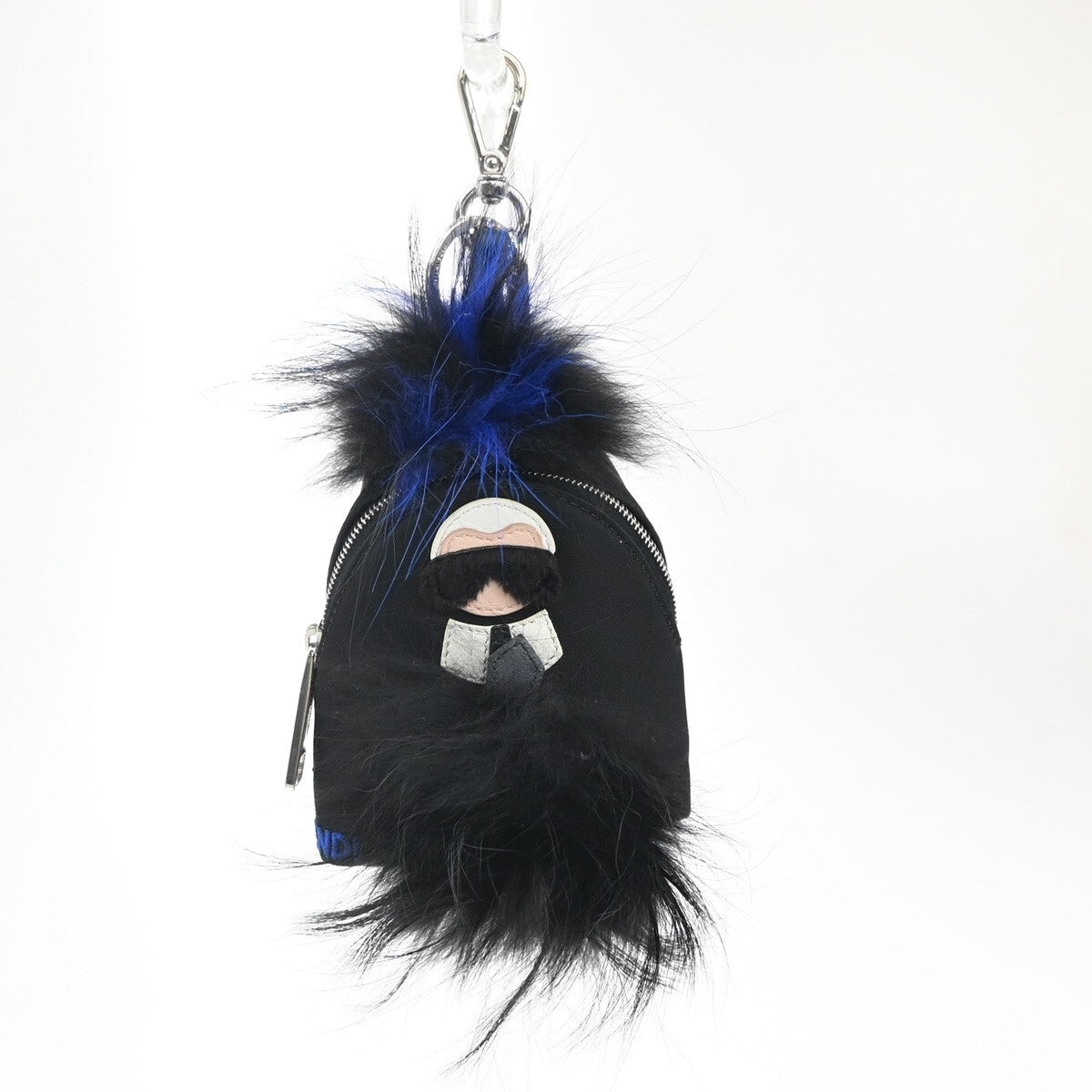 FENDI Karlito Backpack Bag Key Chain Charm Pouch Nylon Leather Fur Black 31KP339