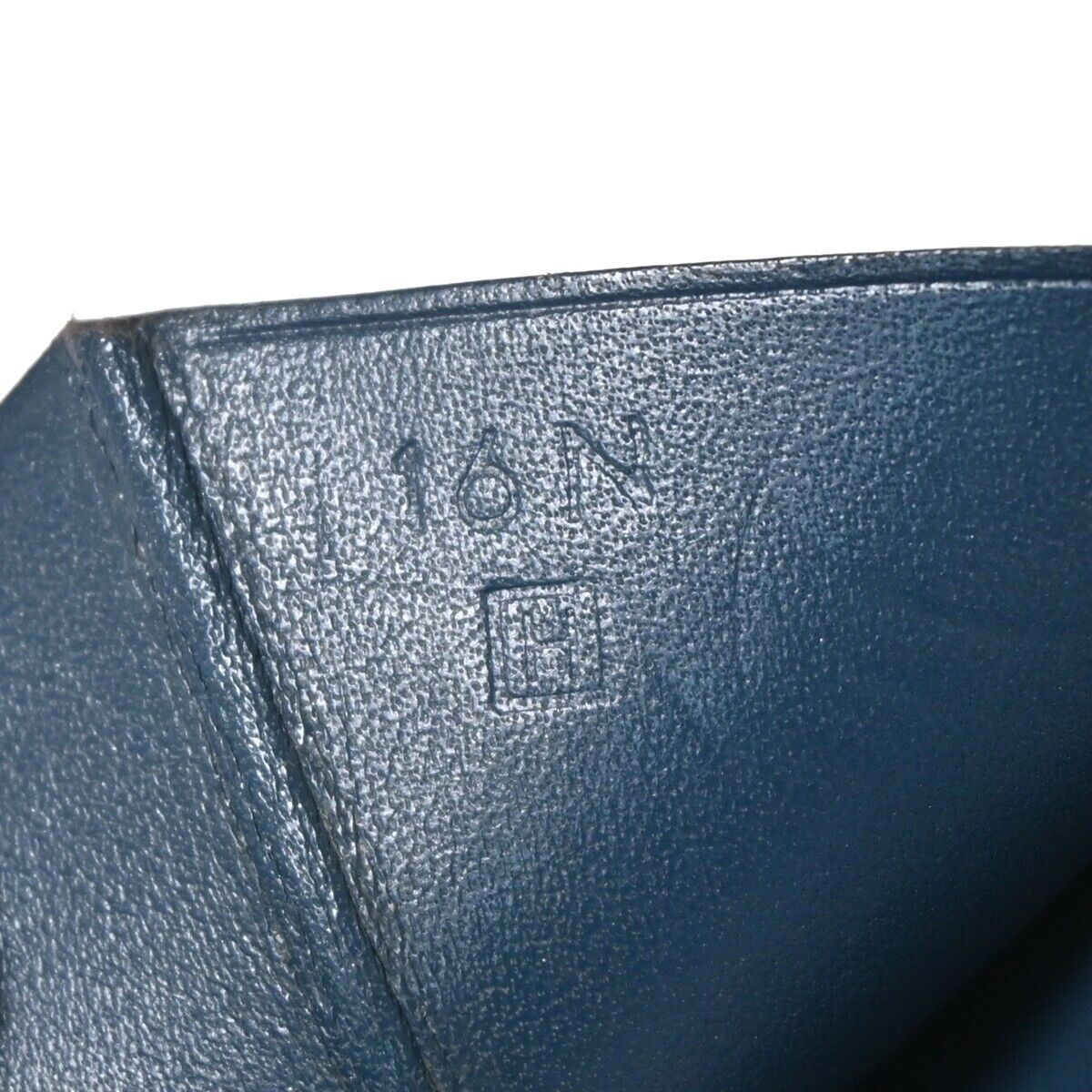 HERMES H Logo Bearn Long Trifold Wallet Purse ▢H Box Calf Leather Blue 82HB258