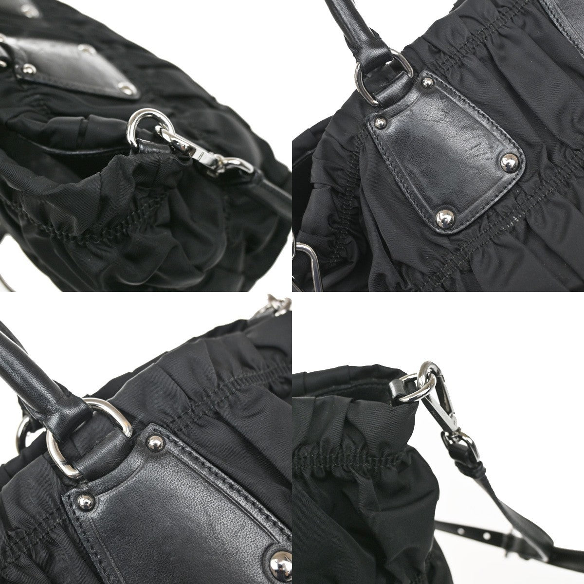 PRADA Tessuto  Gaufre 2Way Shoulder Hand Bag Nylon Leather Black SHW 86YJ140