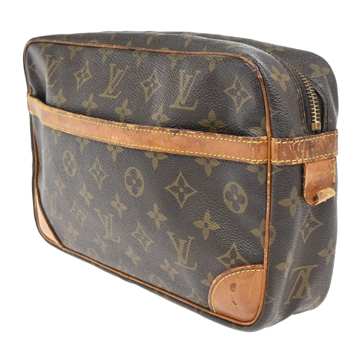 LOUIS VUITTON Compiegne 28 Clutch Bag Monogram Leather Brown GHW M51845 65KC584