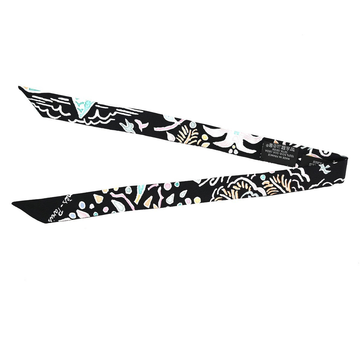 HERMES "Twilly Doll Spring Birds" 100% Silk Black France 09TA611