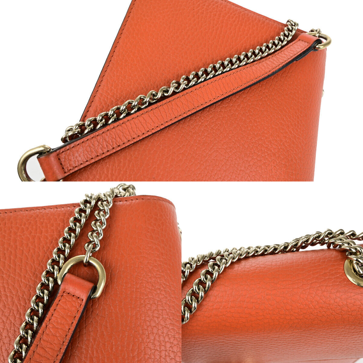 GUCCI Logo Interlocking G Chain Mini Shoulder Bag Leather Orange GHW 58YG618