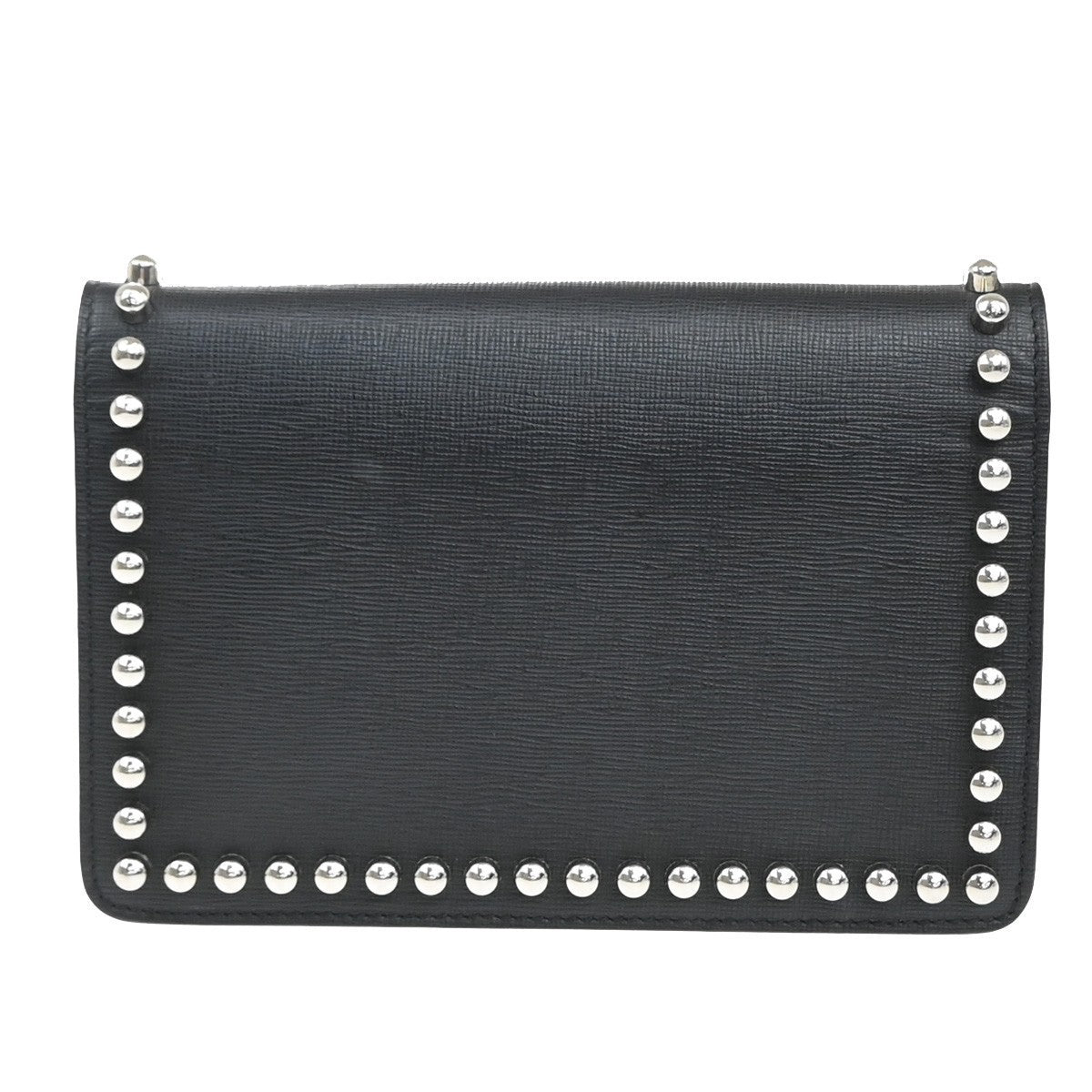 FENDI Karlito Karl Lagerfeld Chain Wallet Shoulder Bag Leather Black 85EG190