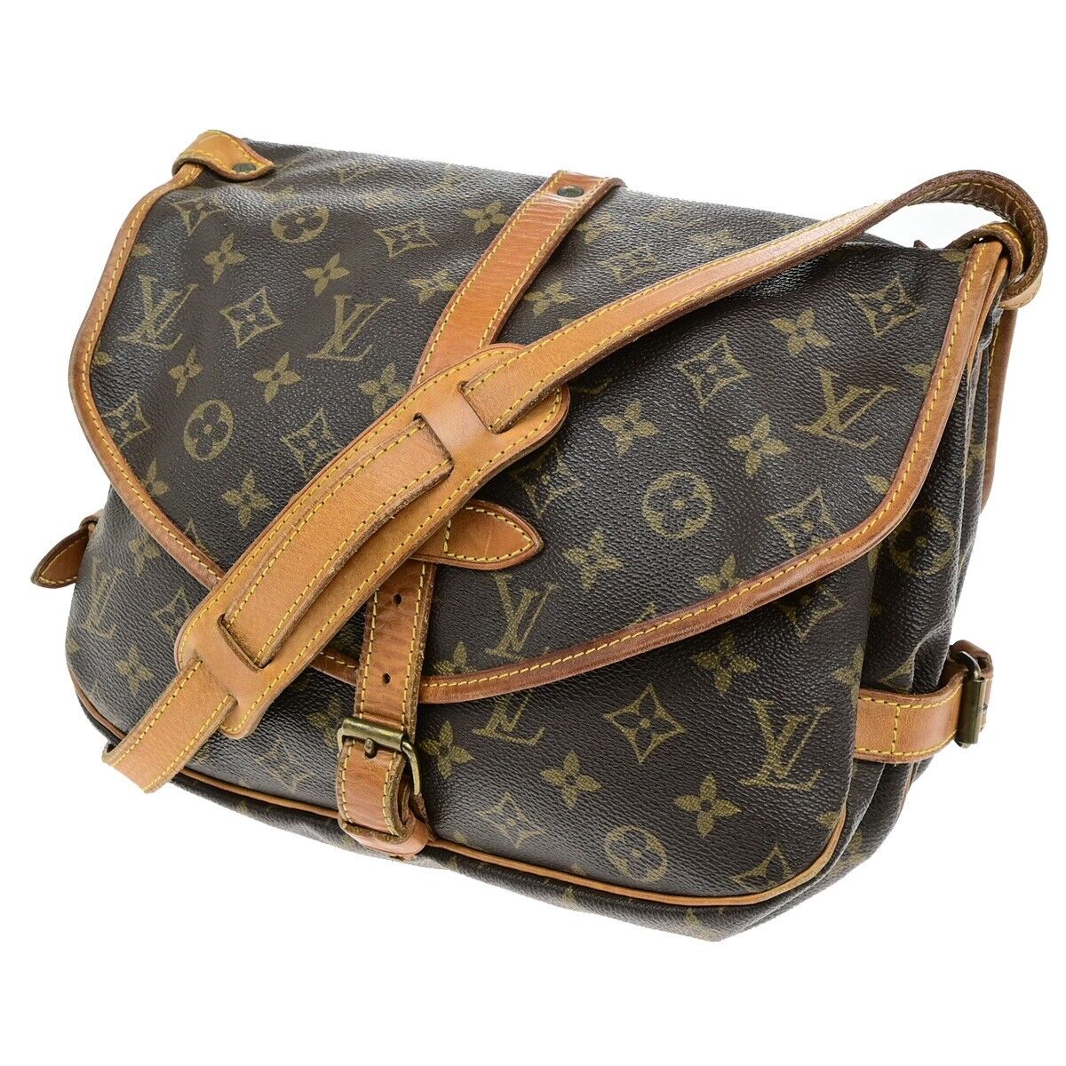 LOUIS VUITTON Logo Saumur 30 Shoulder Bag Monogram Leather Brown M42256 76EE027