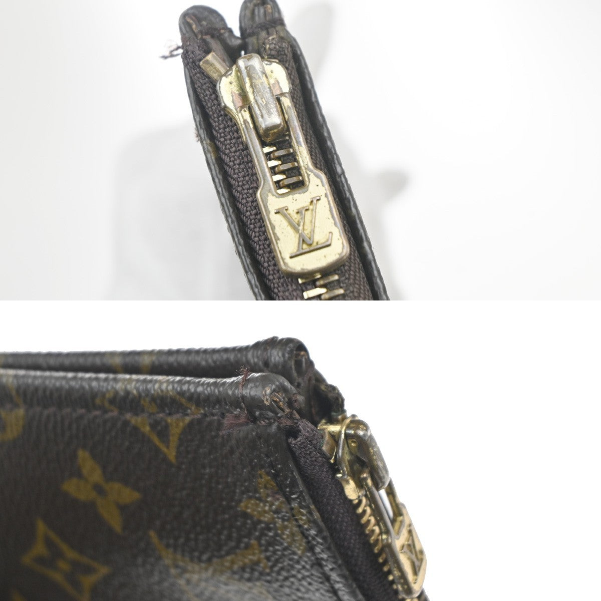 LOUIS VUITTON Poche Documents Clutch Bag Monogram Leather Brown France 87MA465