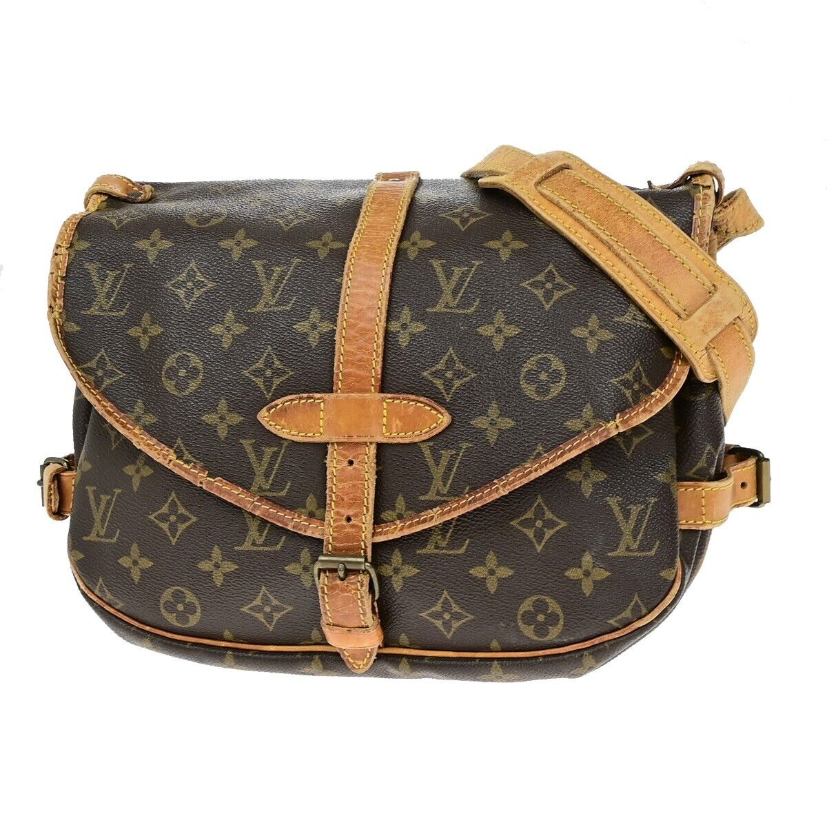 LOUIS VUITTON Logo Saumur 30 Shoulder Bag Monogram Leather Brown M42256 61ED964