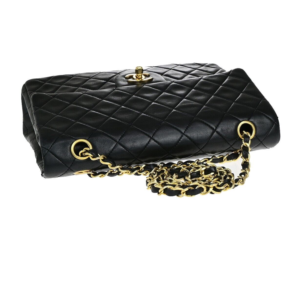 CHANEL CC Matelasse 25 Double Flap Chain Shoulder Bag Leather Black GHW 809RK651
