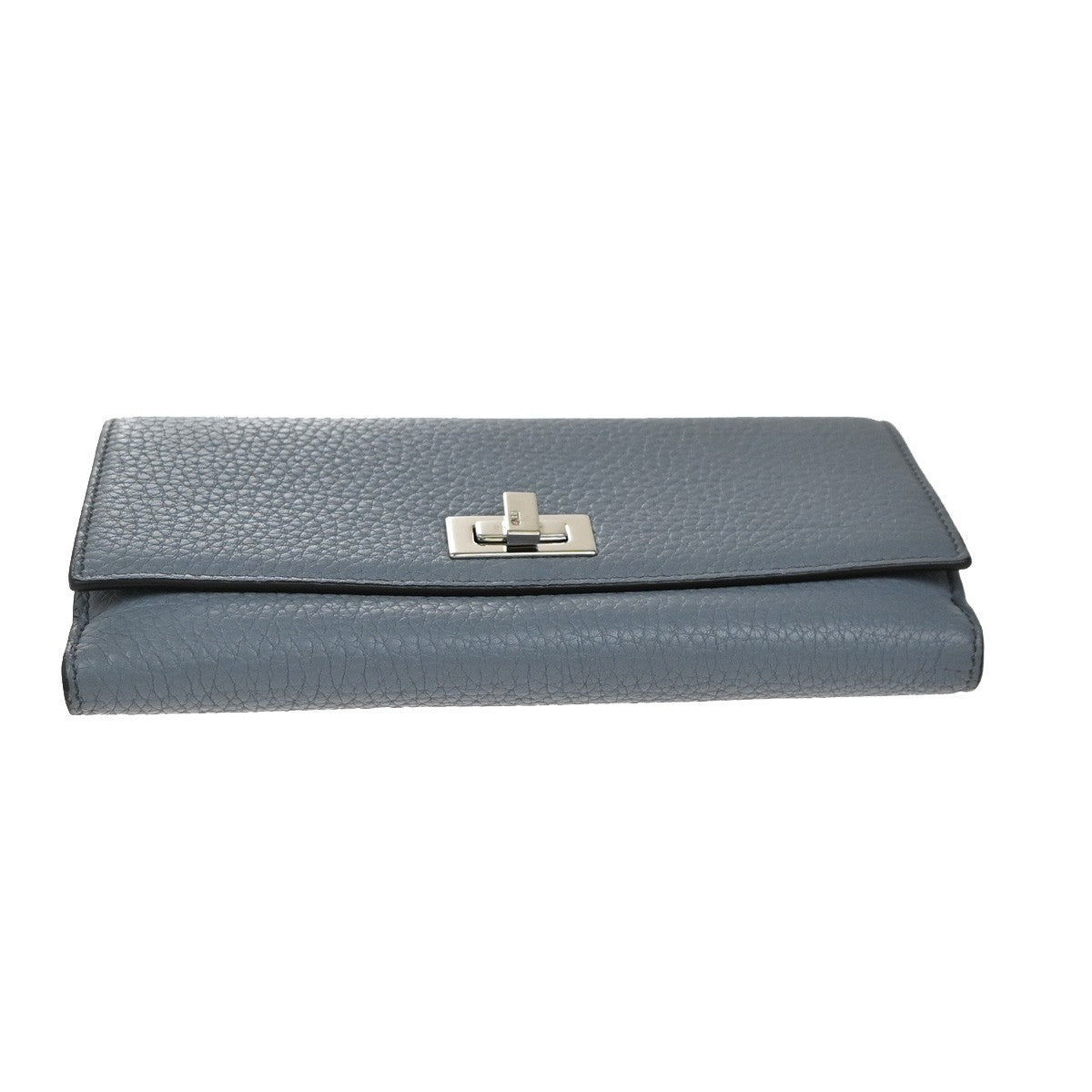 FENDI Logo Peekaboo Long Bifold Wallet Leather Blue SHW Italy 30RP099