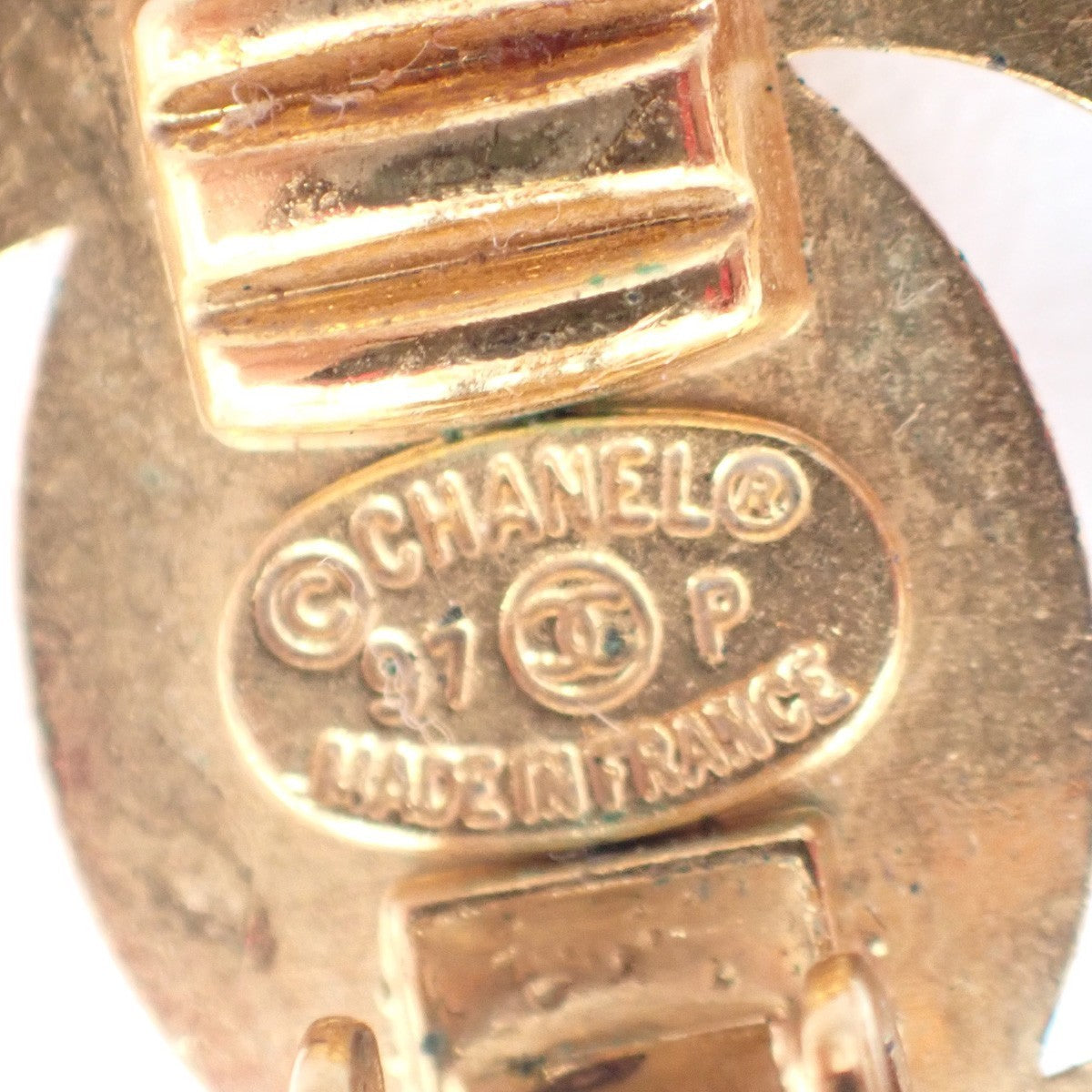 CHANEL CC Logo Button Earrings 97P Clip-On Gold-Plated France Vintage 18RF746