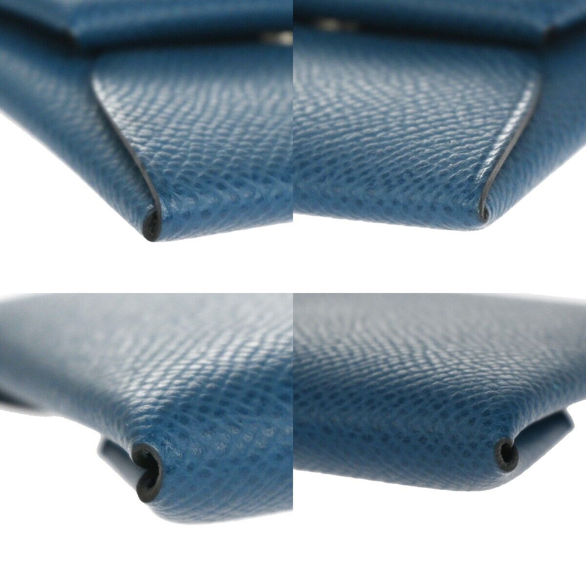HERMES Logo Bastia Wallet Purse Coin Case Veau Epsom Leather Blue France 35RH018