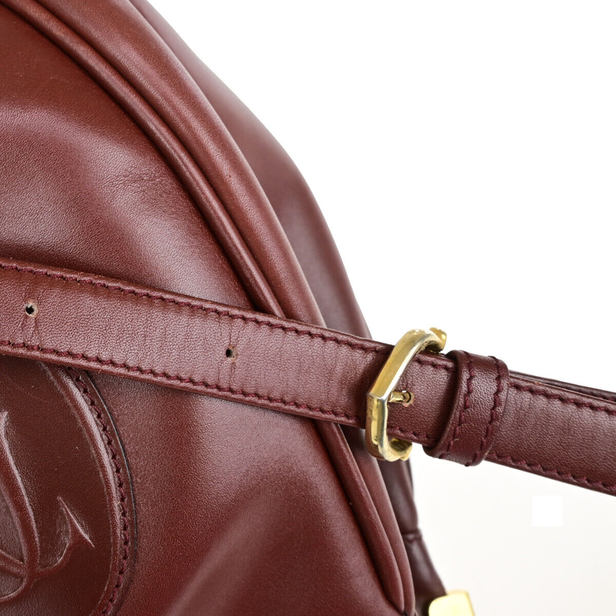 MUST DE CARTIER 2C Logo Drawstring Shoulder Bag Leather Bordeaux GHW 67YF121