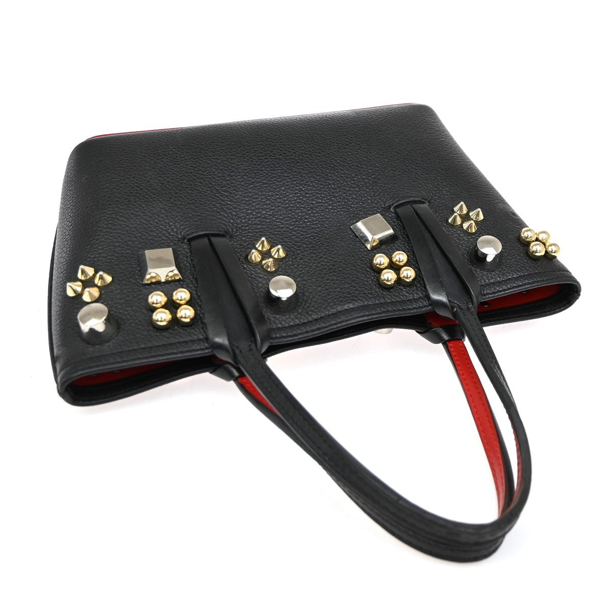 CHRISTIAN LOUBOUTIN Logo Studs 2Way Shoulder Hand Bag Leather Black 33YH852