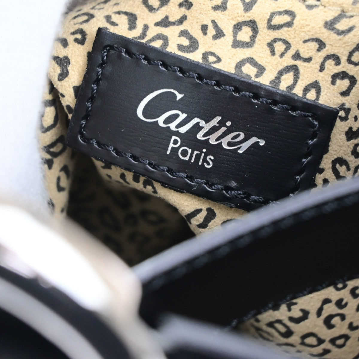 CARTIER Logo Panthere Shoulder Hand Bag Leathe Black France 76CB065