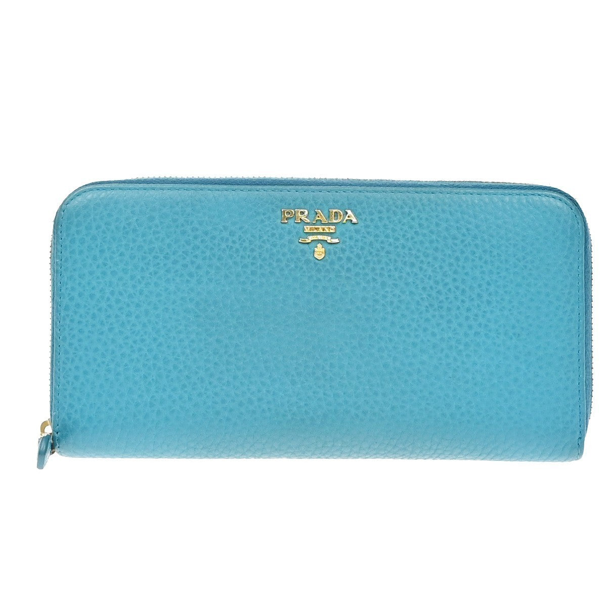 PRADA Logo Long Zipper Around Wallet Vitello Grain Leather Blue Italy 30KB104