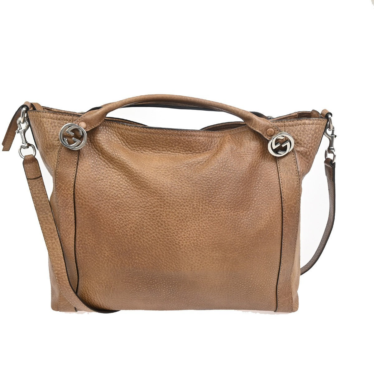 GUCCI Miss GG Hand Bag Pebbled Calfskin Leather Brown Beige SHW Italy 86ZA167