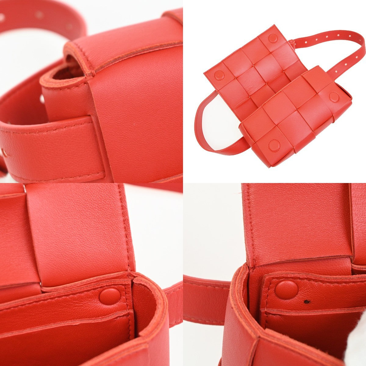 BOTTEGA VENETA Logo Cassette Maxi Intrecciato Bum Bag Leather Red Italy 91RQ040