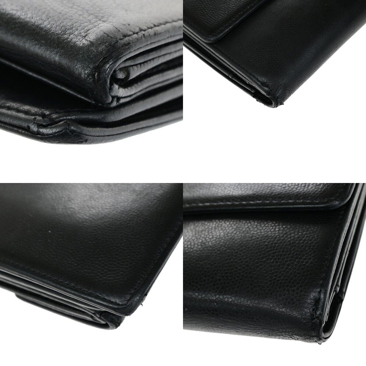 CHANEL CC Logo Falp Bifold Long Wallet Grained Leather Black SHW 35RK678