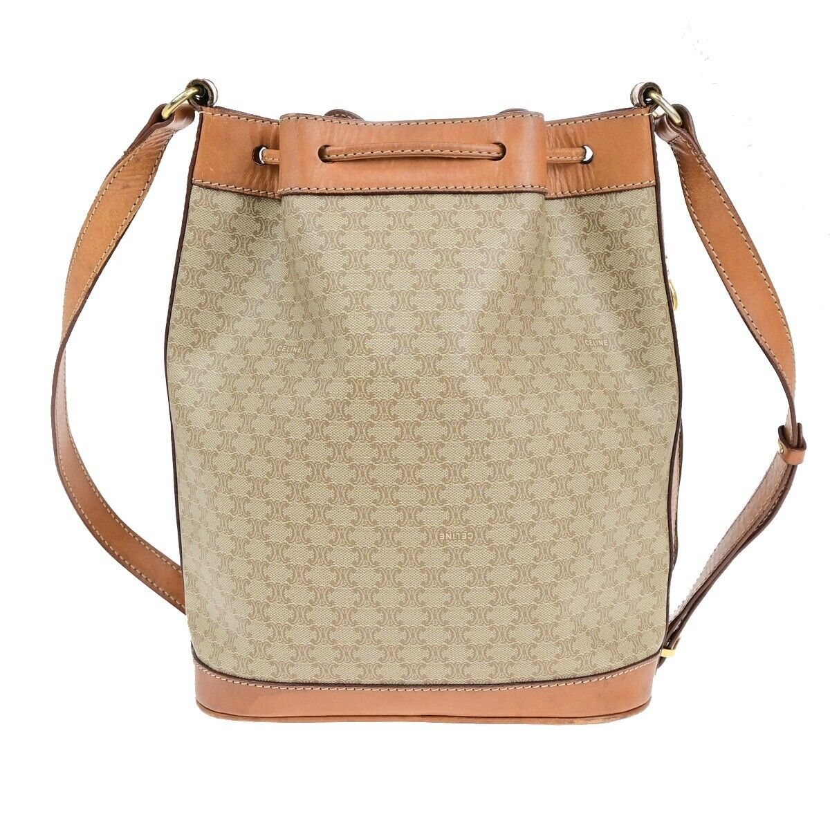CELINE Logo Macadam Pattern Drawstring Shoulder Bag PVC Leather BN GHW 05ED368