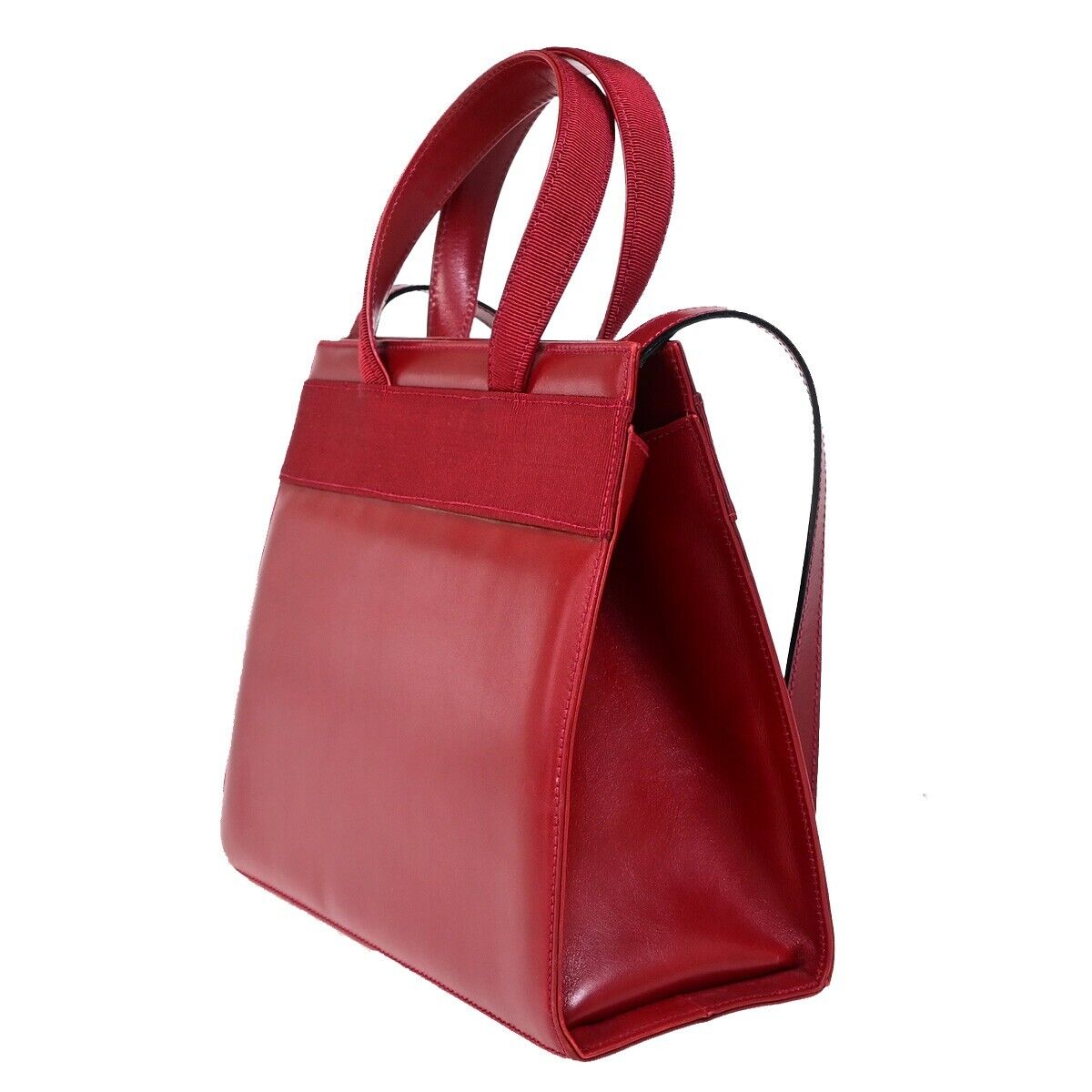 SALVATORE FERRAGAMO Logo Vara 2Way Shoulder Hand Bag Canvas Leather Red 30FA618