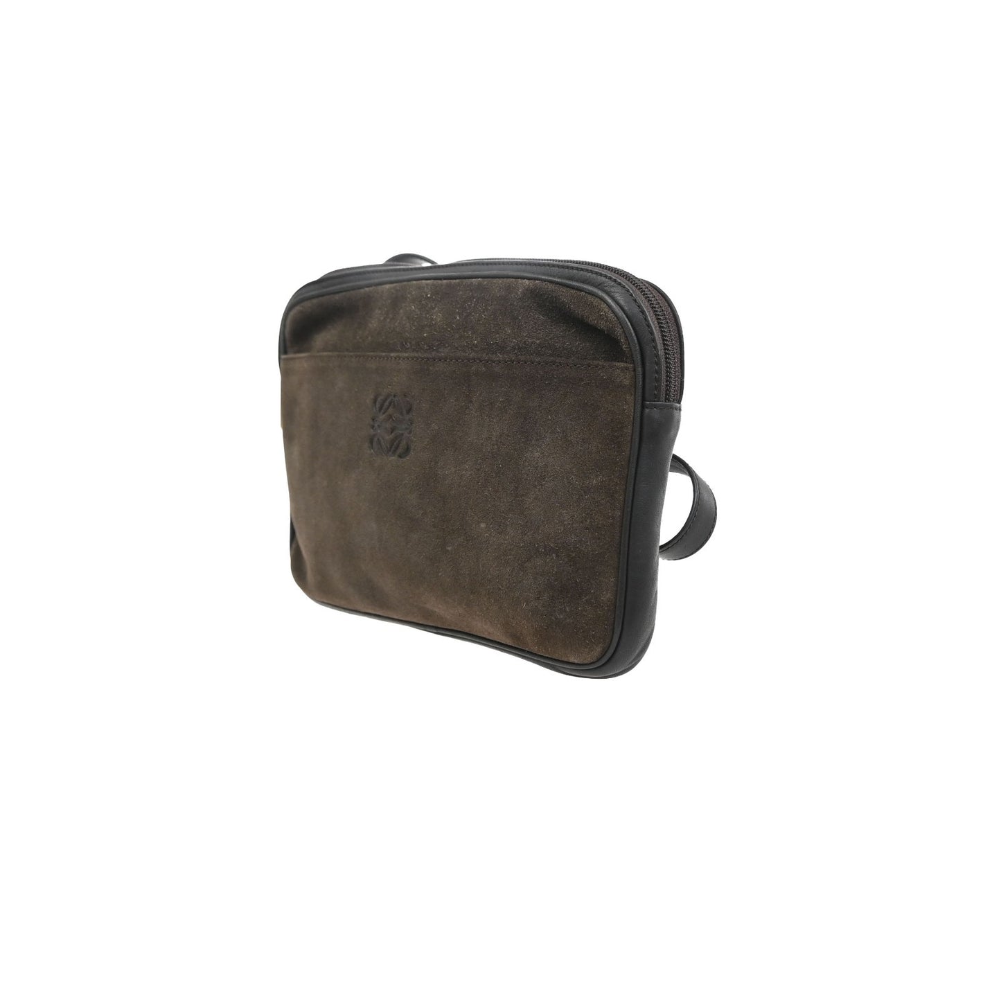 LOEWE Logo Anagram Shoulder Bag Suede Leather Brown GHW Spain 67MA665