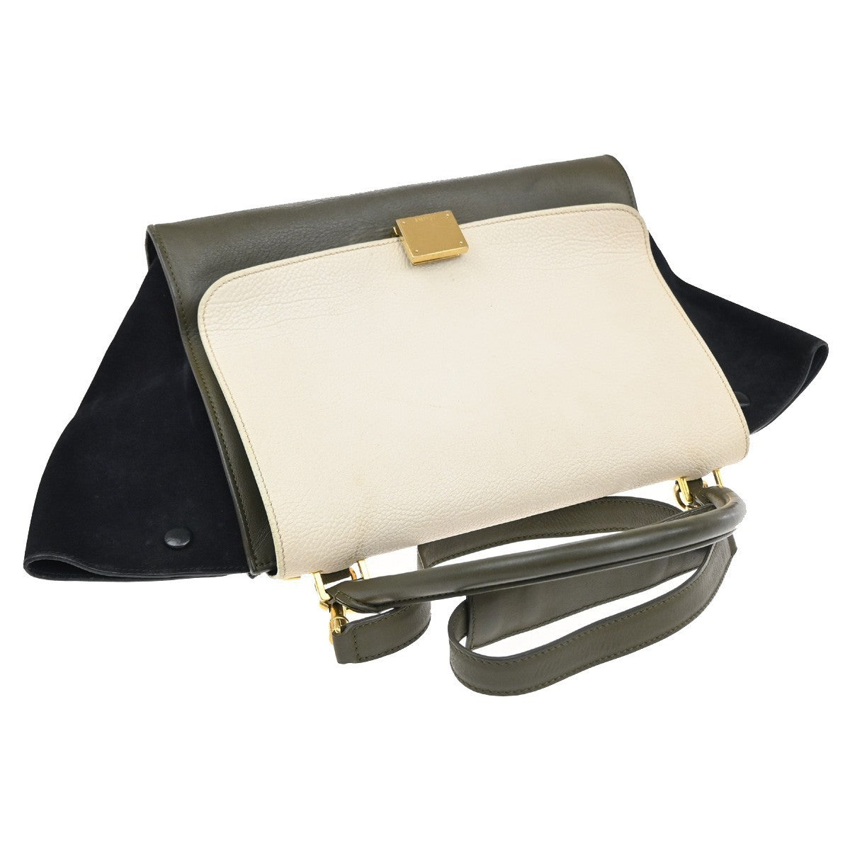 CELINE Trapeze Tricolor 2way Shoulder Bag Leather Suede Khaki White Blue 87EG174