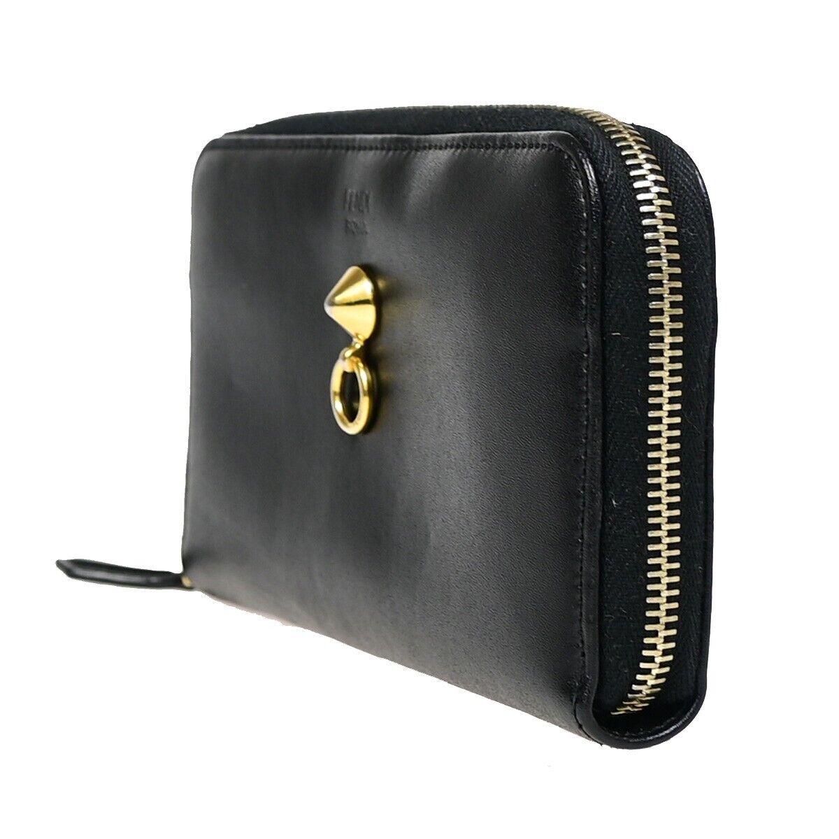 FENDI By The Way Logo Long Zip Around Wallet Purse Leather Black Italy 67EB039