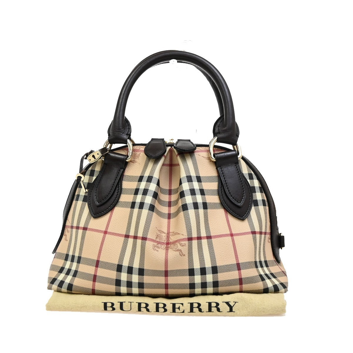 BURBERRY Logo Nova Hand Bag  Check PVC Leather Brown GHW 87RF419