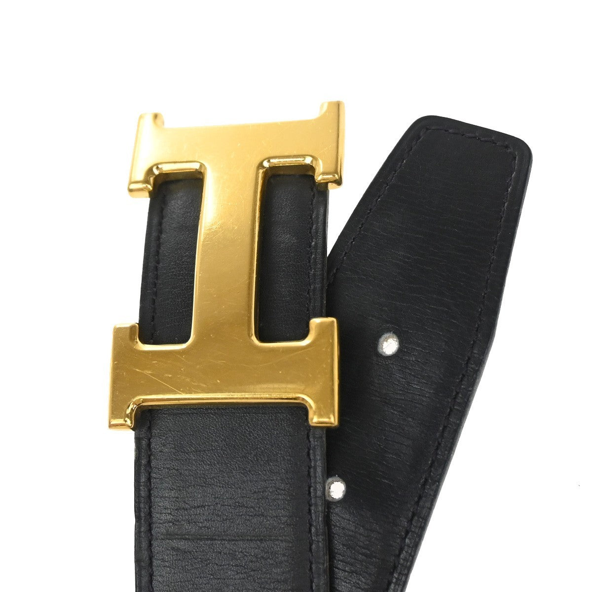 HERMES Constance H Logo Reversible Buckle Belt Leather Size 70 BK BN GHW 38RQ047