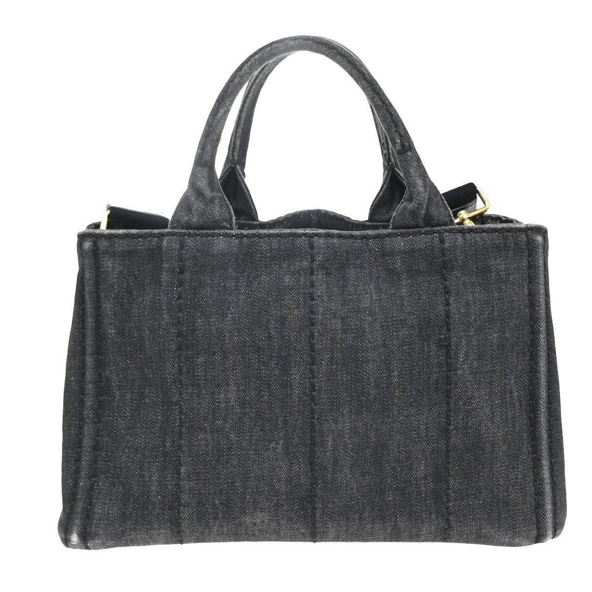 PRADA Logo Canapa 2way Shoulder Hand Bag Canvas Leather Black GHW Italy 82MA679