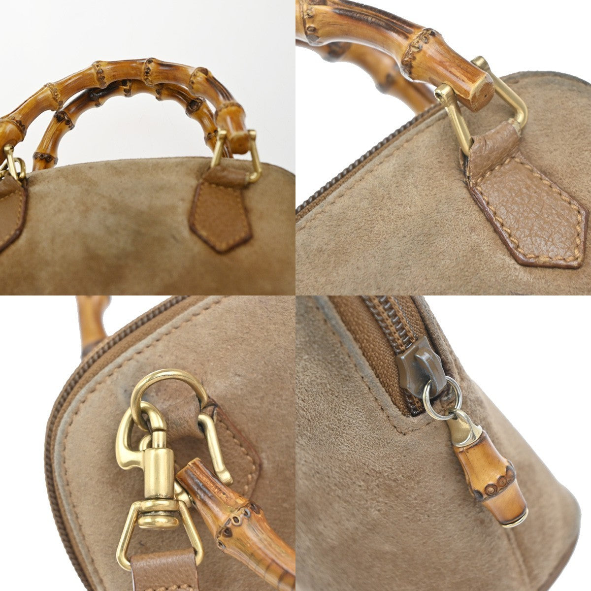 GUCCI Logo Bamboo 2Way Mini Shoulder Hand Bag Suede Leather Brown GHW 62EG353